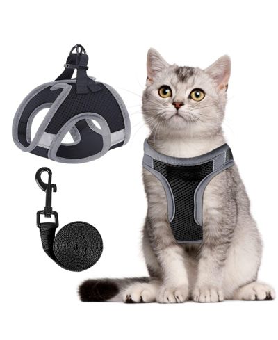 ARONKL Escape Proof Cat Harness and Leash Set Adjustable Lightweight Soft Vest with Reflective Strip for Walking