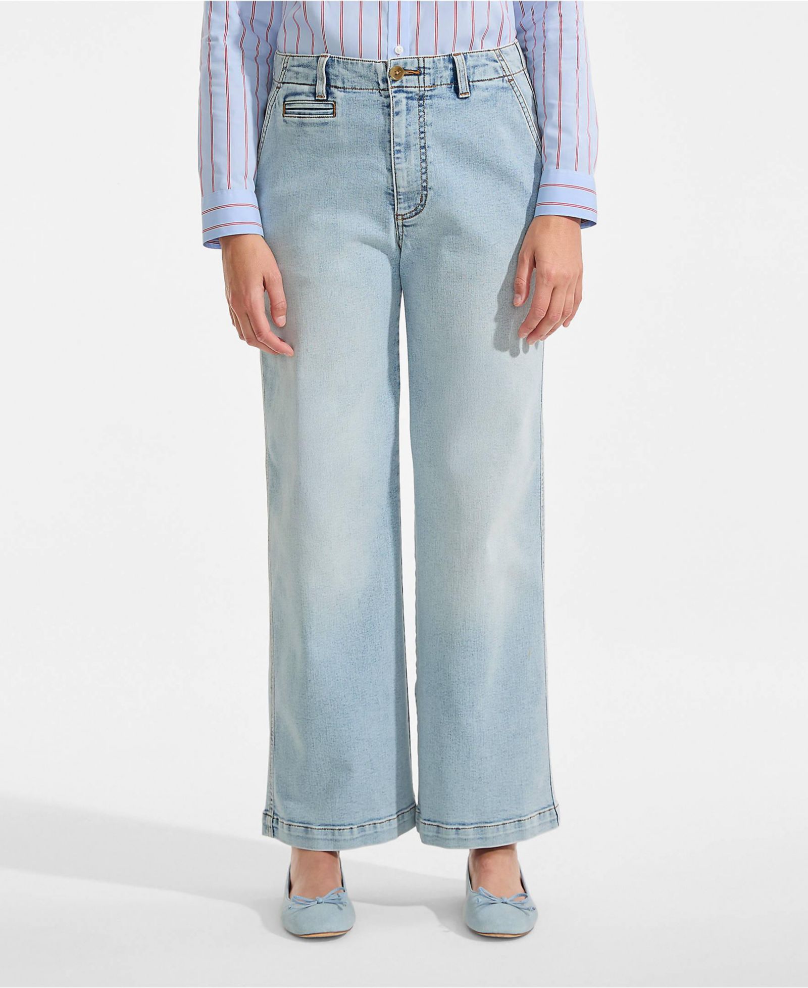 Lands' End Women's Denim Mid Rise Wide Leg Ankle Jeans
