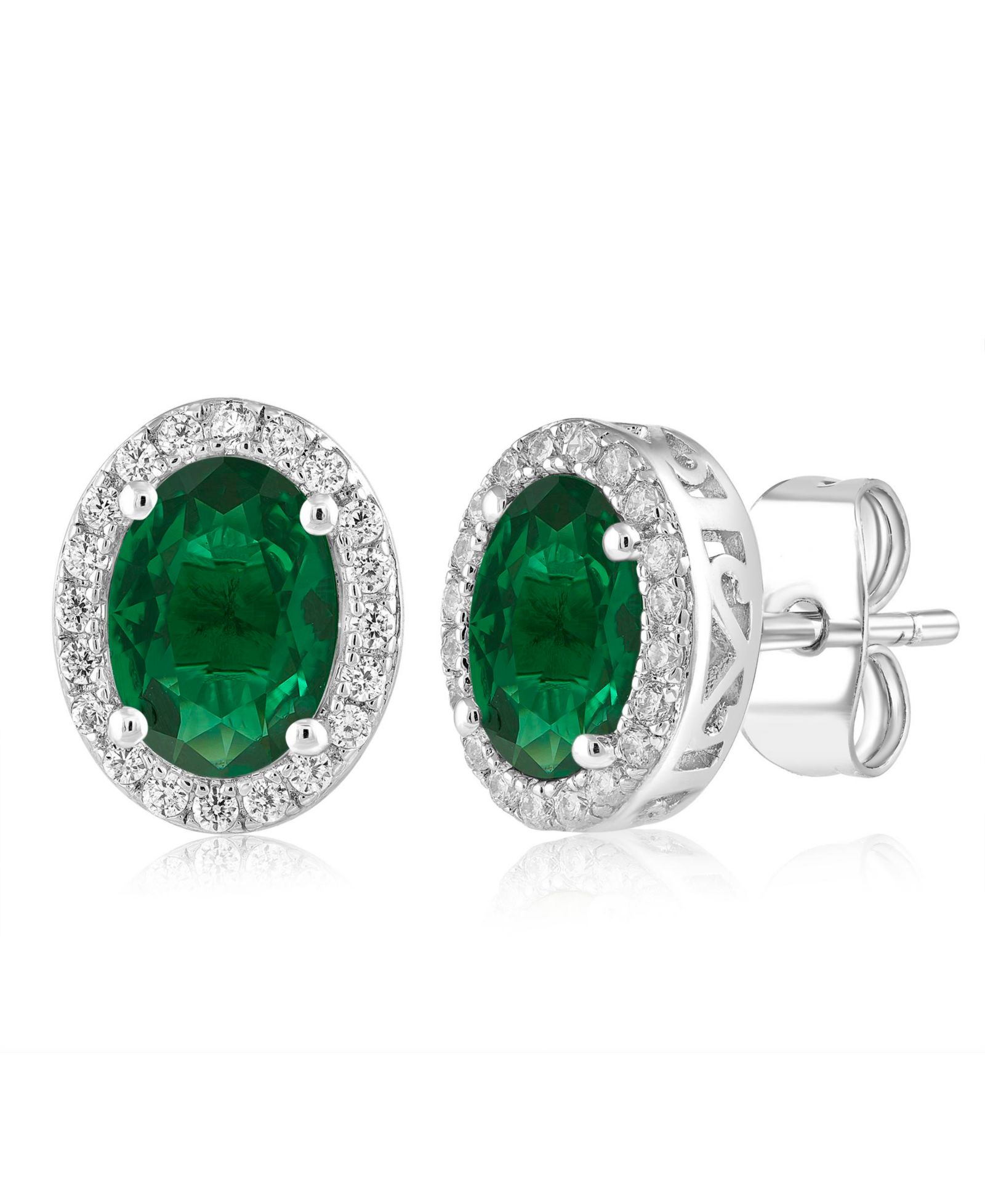 Simona Elegant Oval Birthstone Halo CZ Studs