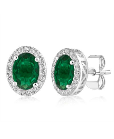 Simona Elegant Oval Birthstone Halo CZ Studs