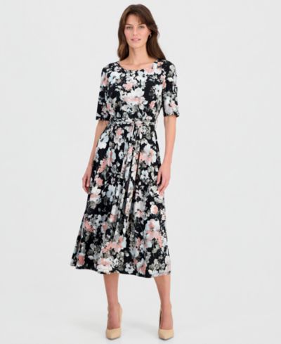 Kasper Petite  Floral Elbow-Sleeve Fit & Flare Dress