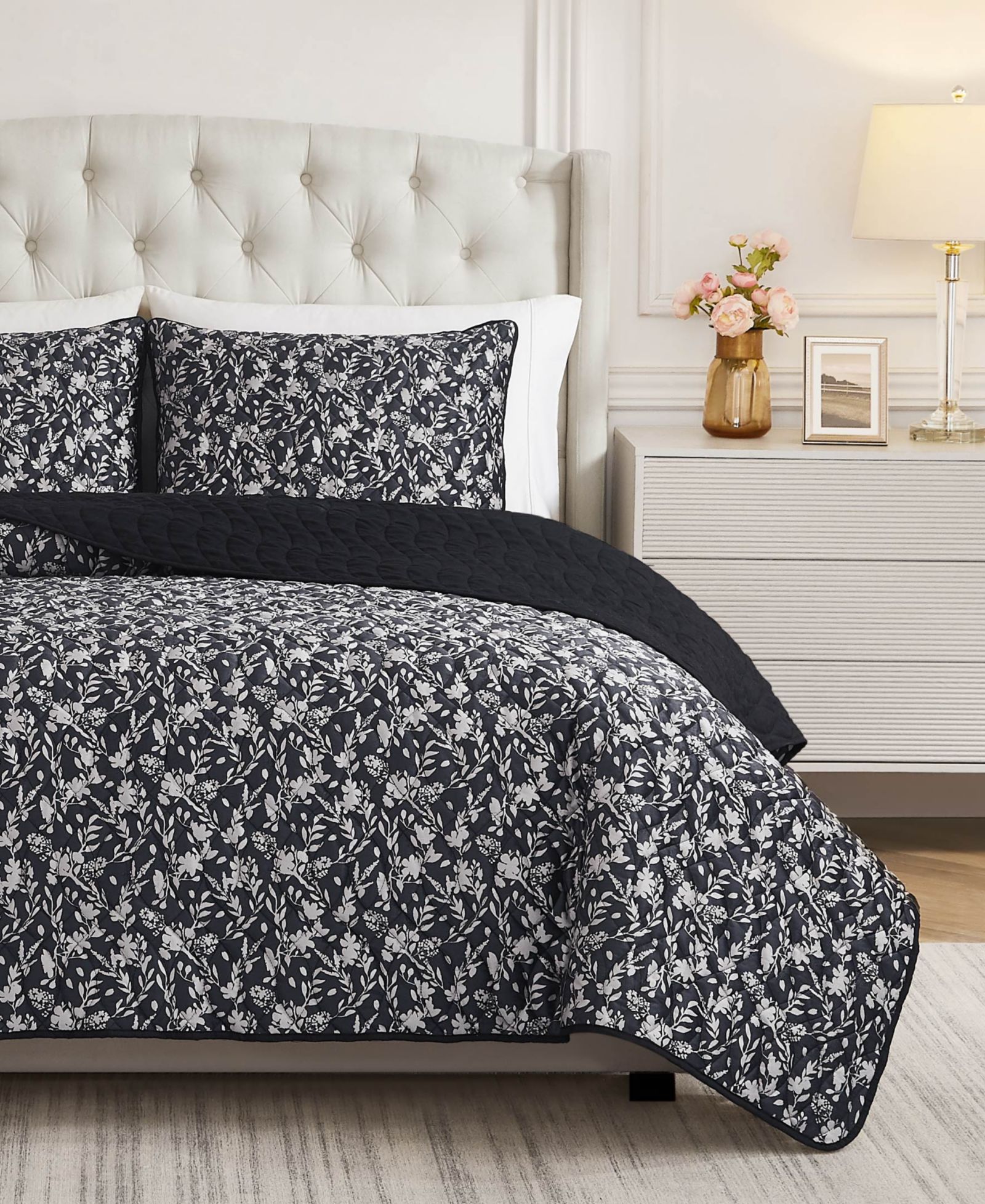 BCBG Floral Vanna Velvet 3-Piece Quilt Set, Full/Queen
