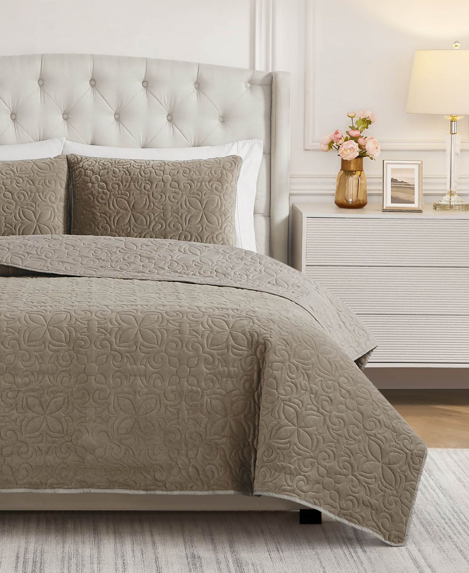 BCBG Astor Velvet 3-Piece Quilt Set, King