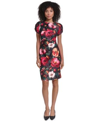 KARL LAGERFELD PARIS Women's Puff-Sleeve Boat Neck Dress