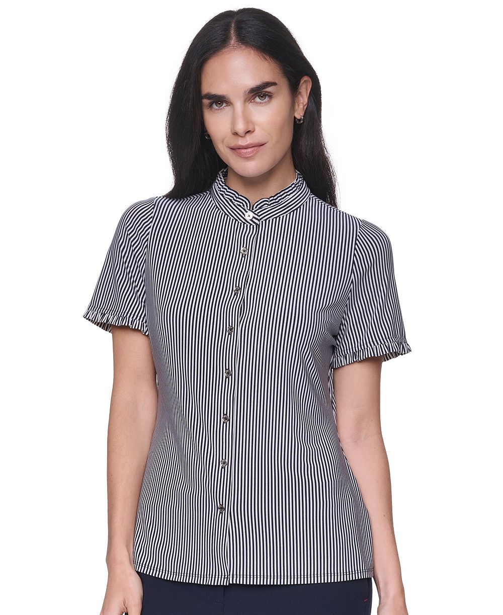 Tommy Hilfiger Women's Short-Sleeve Striped Ruffle Blouse