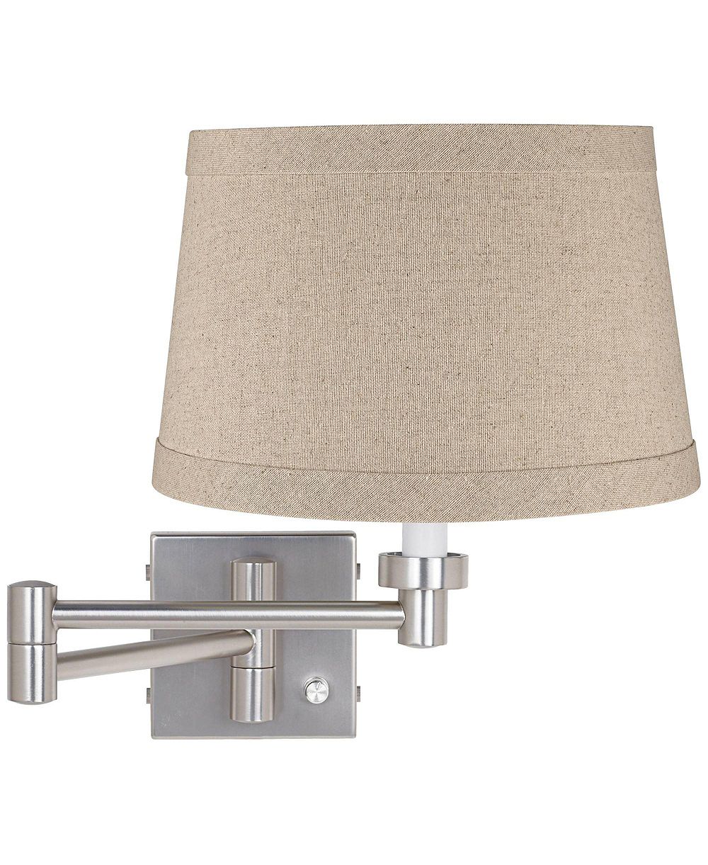 Настенная лампа Possini Euro Design Modern Swing Arm Brushed Nickel Plug-In Light Fixture Natural Linen Drum Shade