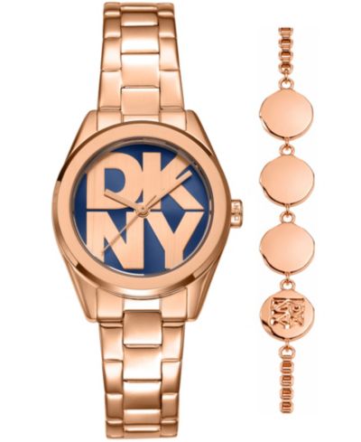 Женские наручные часы DKNY Logo Quartz, розовое золото, сталь, 28mm, подарочный набор
