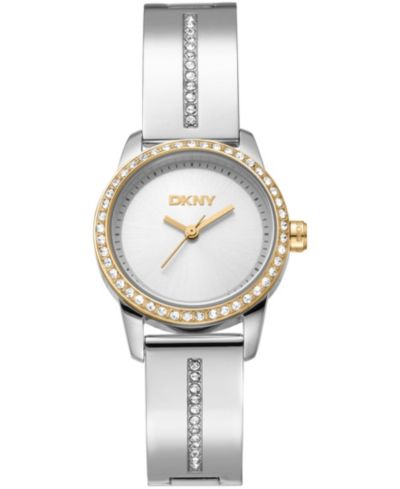DKNY женские часы из двухцветной нержавеющей стали с серебряным циферблатом, 28mm