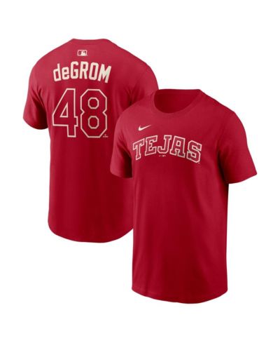 Nike Men's Jacob DeGrom Red Texas Rangers 2026 City Connect Name & Number T-Shirt