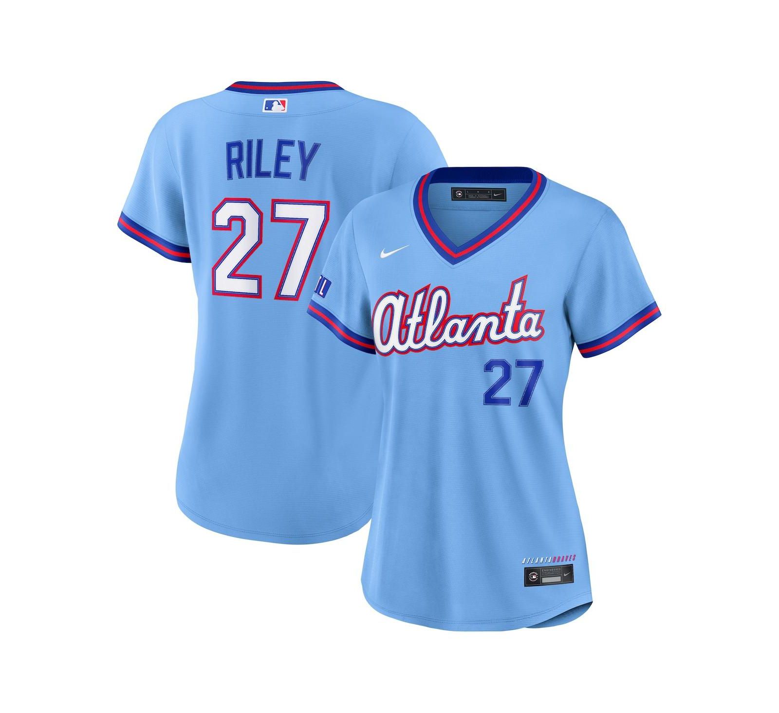 Женская джерси Nike Austin Riley Powder Blue Atlanta Braves 2026 City Connect Stadium