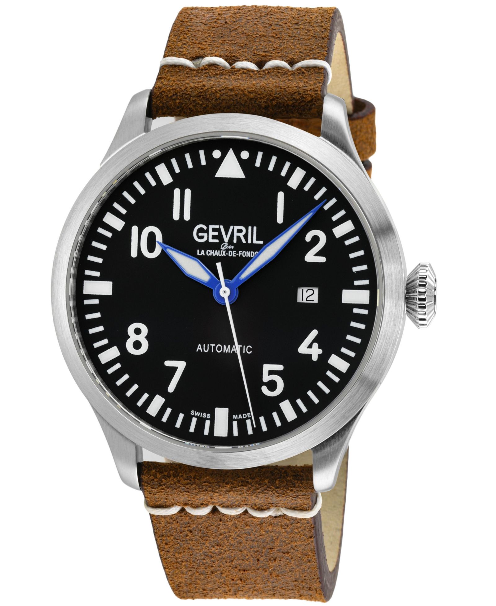 Мужские часы Gevril Vaughn Swiss Automatic Rust с кожаным ремешком