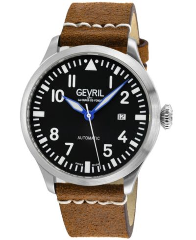 Мужские часы Gevril Vaughn Swiss Automatic Rust с кожаным ремешком