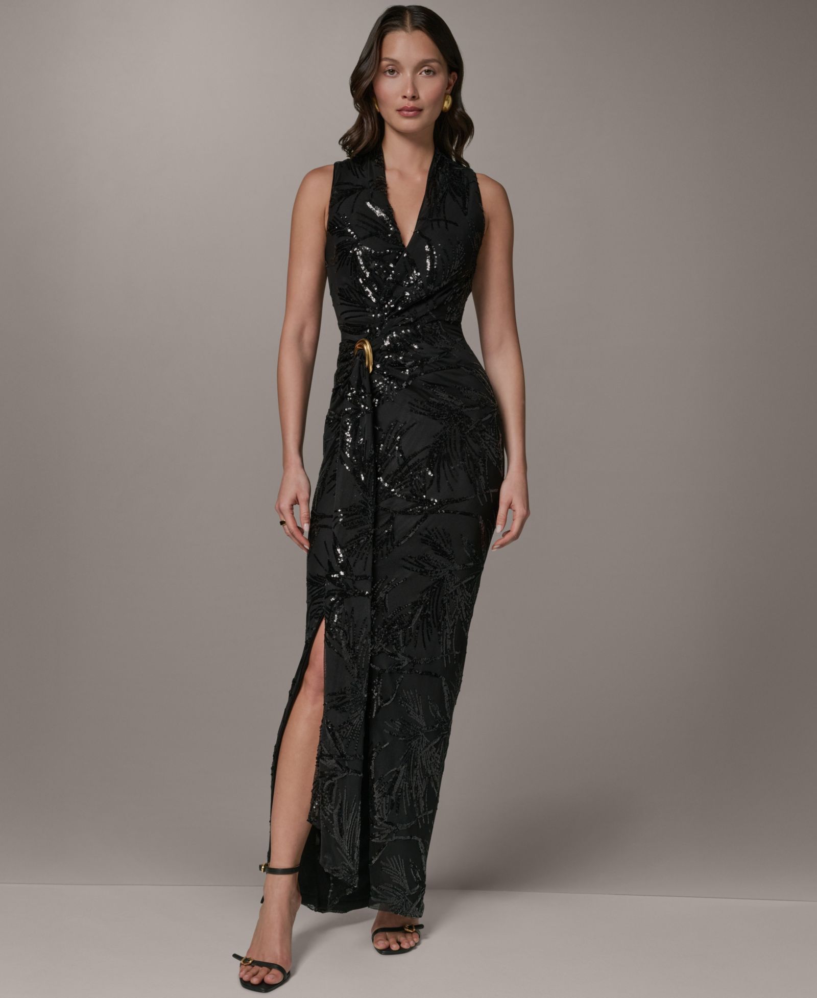 Donna Karan New York вечернее платье Petite V-Neck Croissant Ring Waist Gown