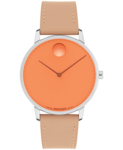 Мужские часы Movado Face Swiss Quartz Nougat Leather 39mm