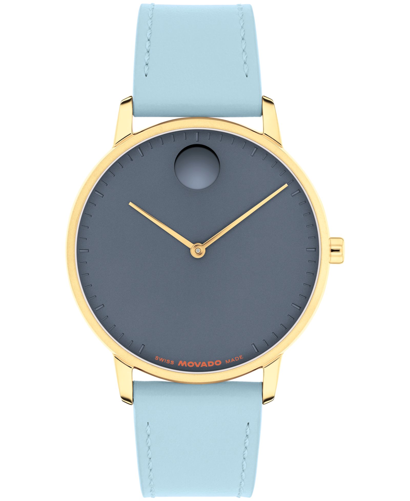 Movado Men's Face Swiss Quartz Light Blue Leather Watch 39mm