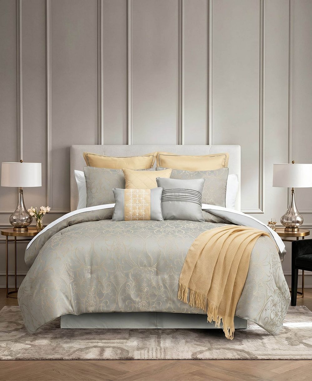 Roland Luxe Gold Scrollwork Design 14-Piece Comforter Set, King