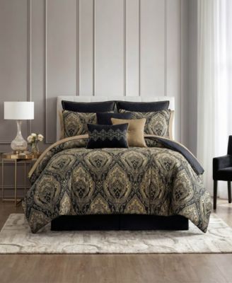 Medford Damask Bold Design 14-Piece Comforter Set, Queen