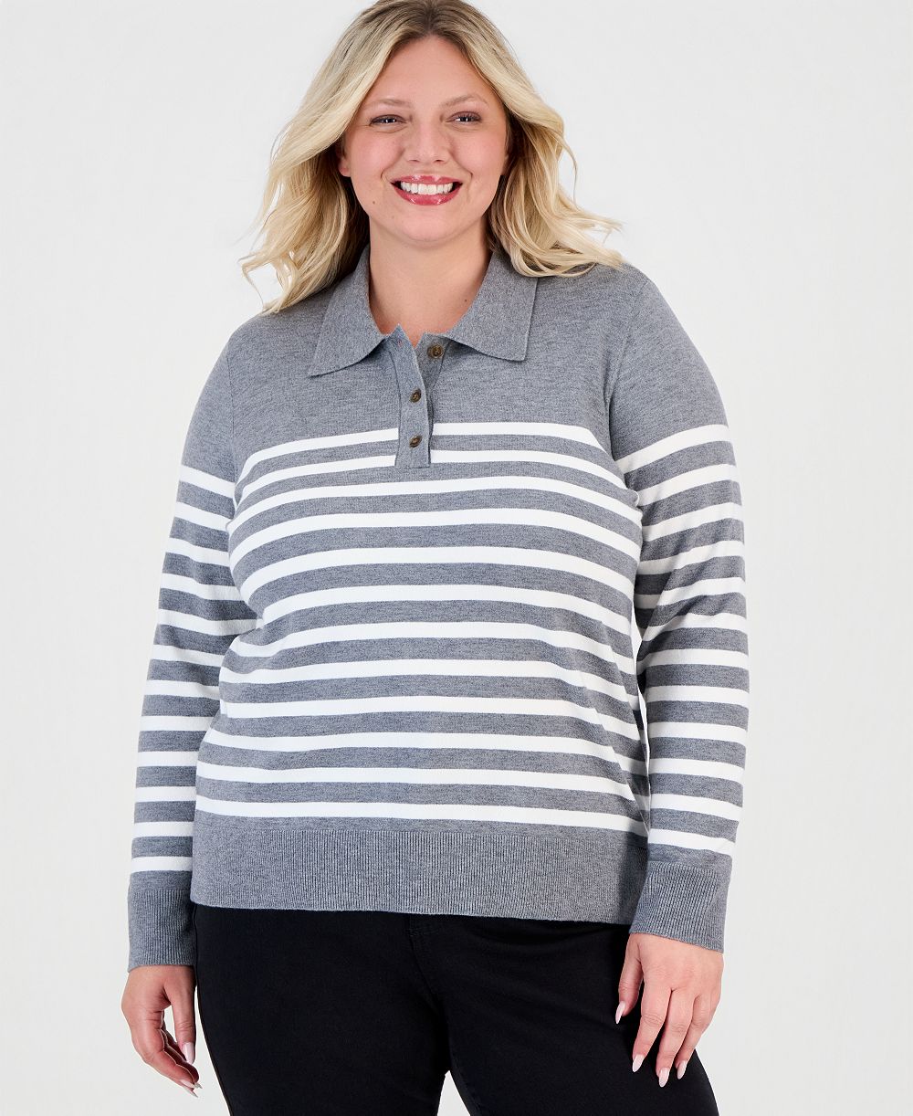 Style & Co Women's Stripe Long-Sleeve Polo Sweater, Macy's Exclusive