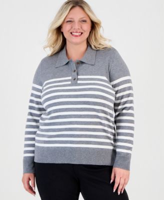 Style & Co Women's Stripe Long-Sleeve Polo Sweater, Macy's Exclusive