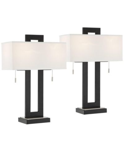 360 Lighting Neil 26" Rectangular Rustic Modern Table Lamps with USB Port And Pull Chain, Set of 2