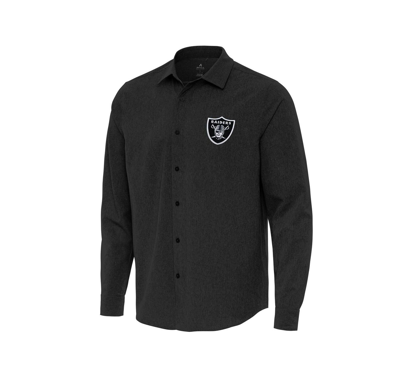 Мужская рубашка Antigua Black Las Vegas Raiders Exposure Woven с длинным рукавом на пуговицах