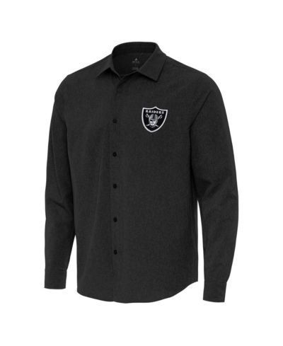 Antigua Men's Black Las Vegas Raiders Exposure Woven Long Sleeve Button-Up Shirt