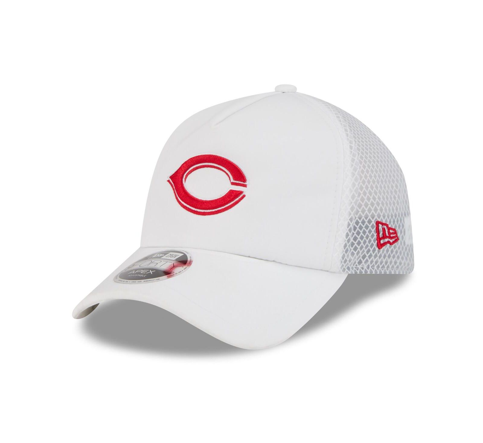 Мужская кепка New Era White Cincinnati Reds 2026 Batting Practice Apex 9FORTY Adjustable Trucker Hat