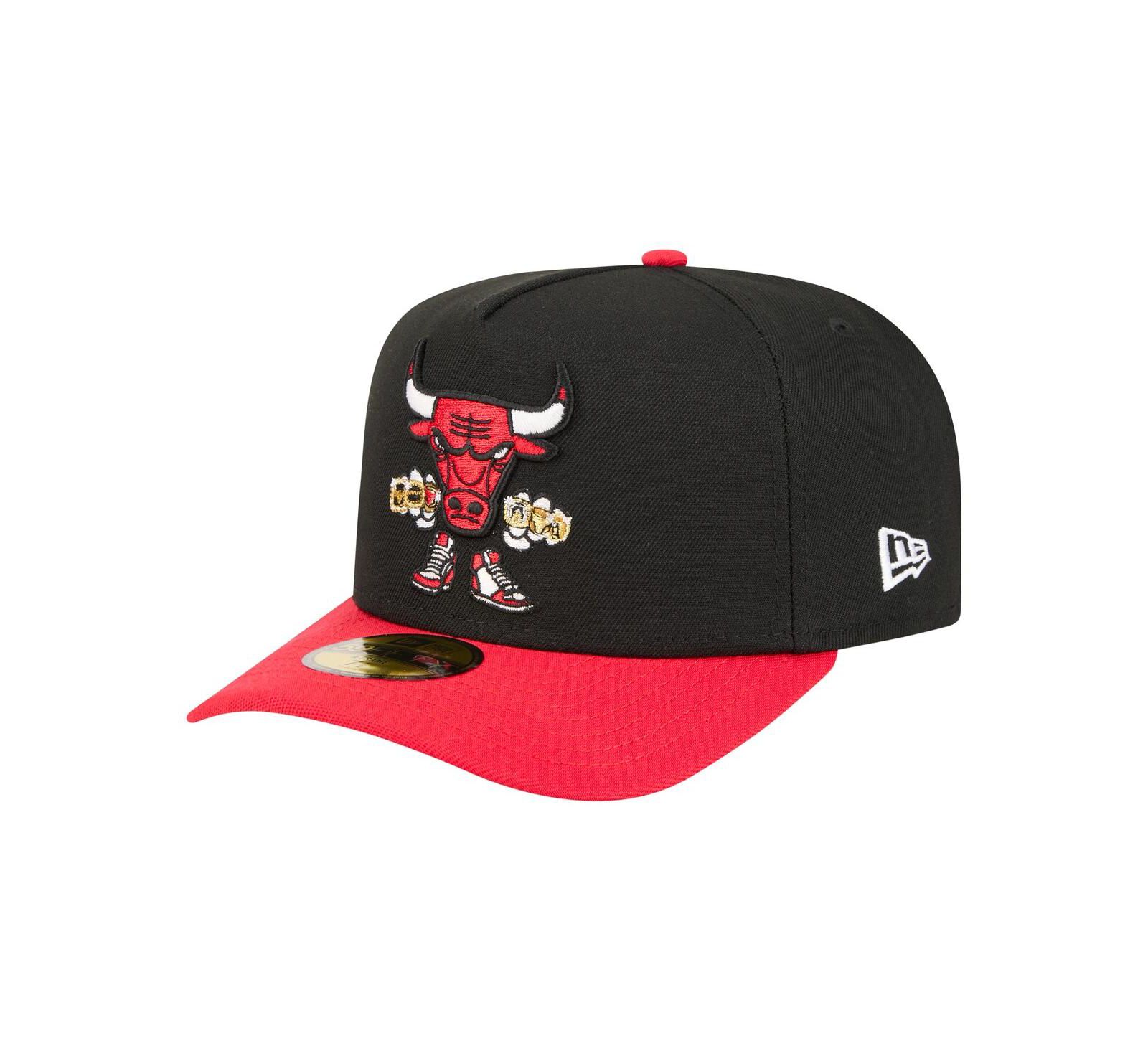 New Era Men's Black Chicago Bulls Injection Cartoon Logo A-Frame 59FIFTY Fitted Hat