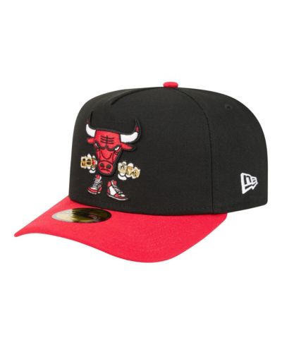 New Era Men's Black Chicago Bulls Injection Cartoon Logo A-Frame 59FIFTY Fitted Hat