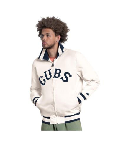 Starter Men's White Chicago Cubs The Captain Cooperstown Logo Full-Zip Varsity Jacket