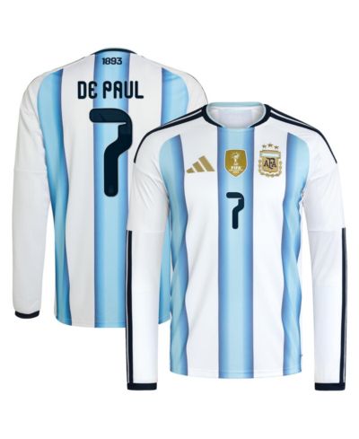 Adidas Men's Rodrigo De Paul White Argentina National Team 2026 Home Replica Long Sleeve Jersey