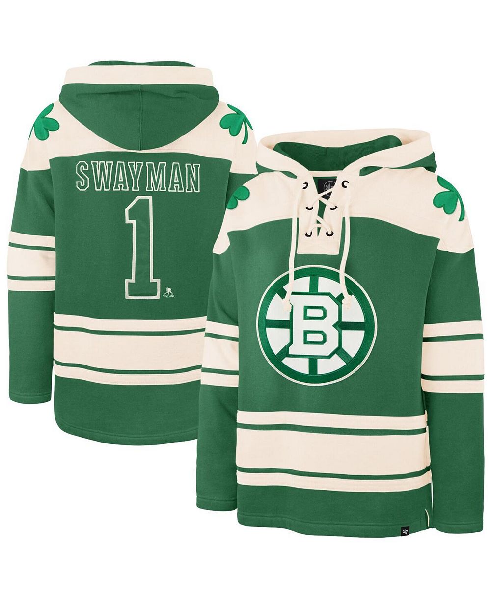 '47 Brand Men's Jeremy Swayman Kelly Green Boston Bruins St. Patrick's Day Player Name & Number Lacer Pullover Hoodie