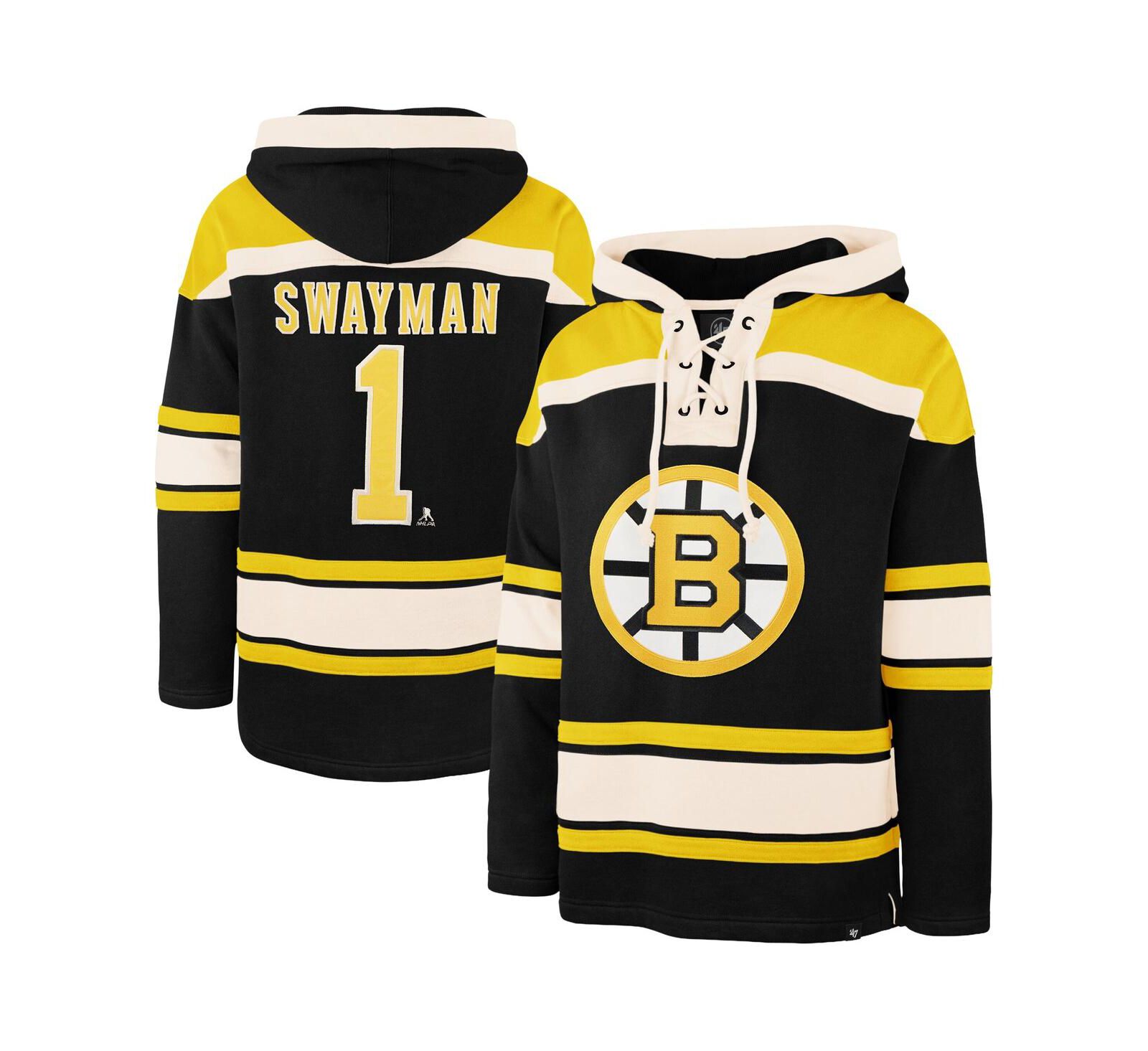 '47 Brand Мужское худи Jeremy Swayman Black Boston Bruins с именем игрока и номером