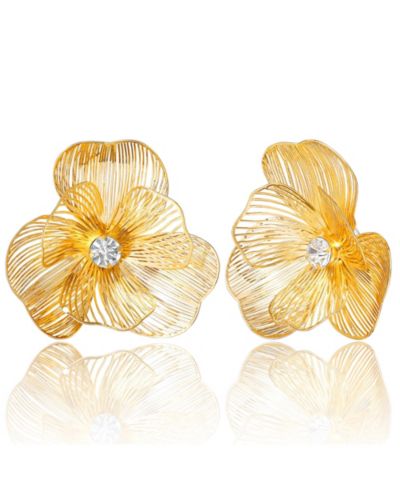 Jessica Simpson Gold-Tone Flower Stud Earrings for Women with Pave Crystal
