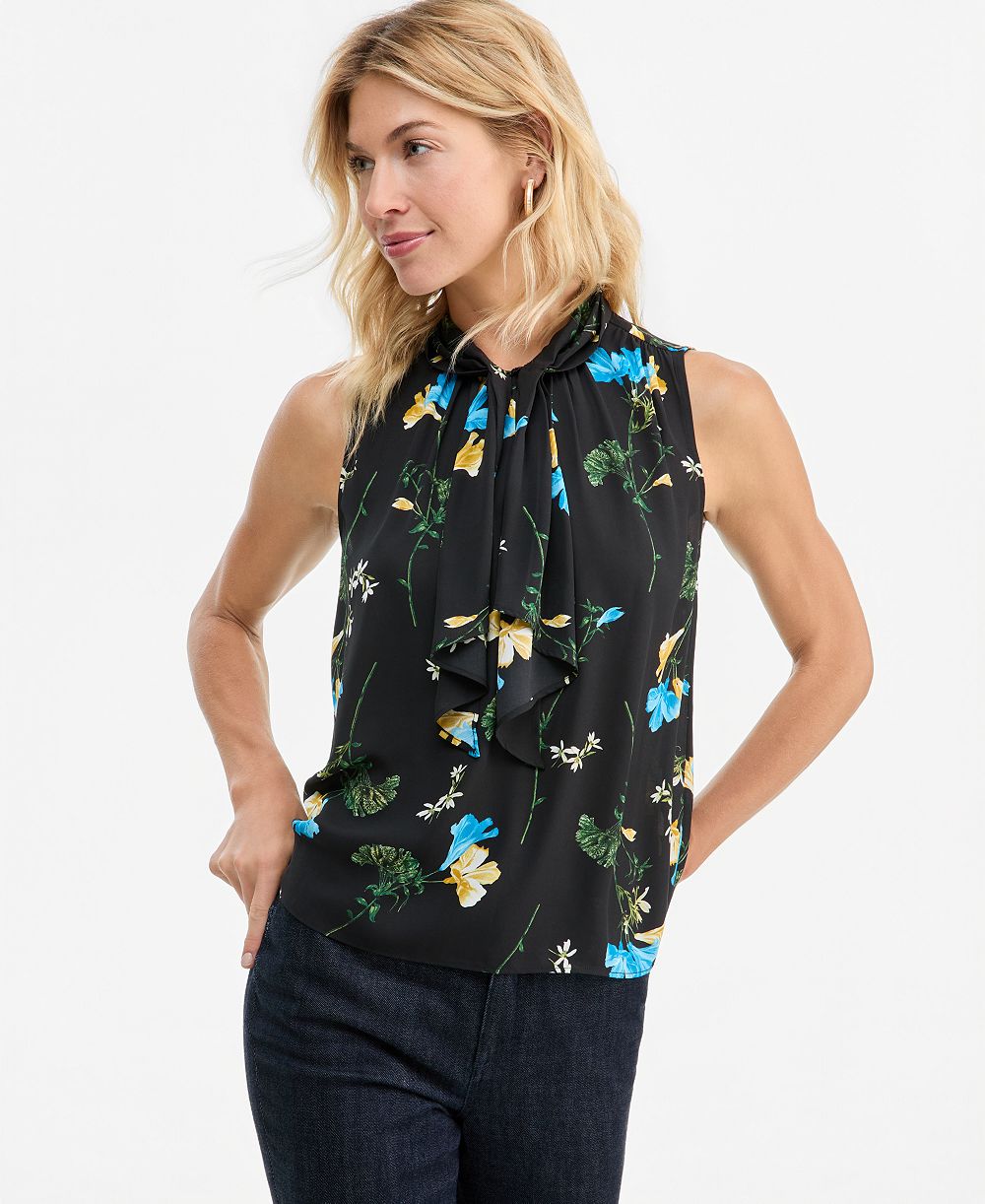 Женская блузка I.N.C. International Concepts Sleeveless Floral-Print Ruffle Front
