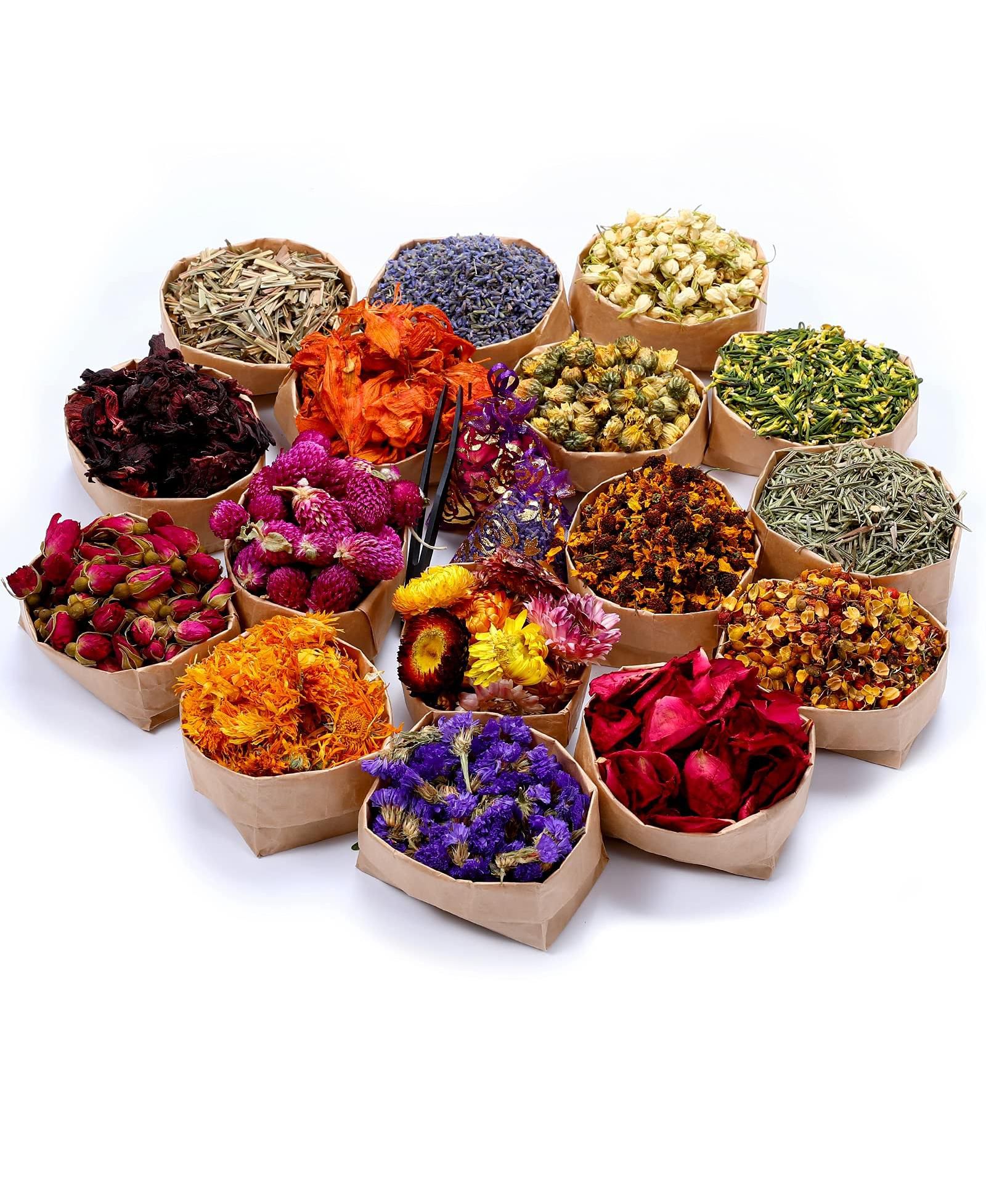 GNUADZ 16 Bags Dried Flowers Herbs Kit Soap Candle Bath Rose Petals