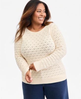 Style & Co Plus Size Lurex Boatneck Pointelle Sweater, Macy's Exclusive