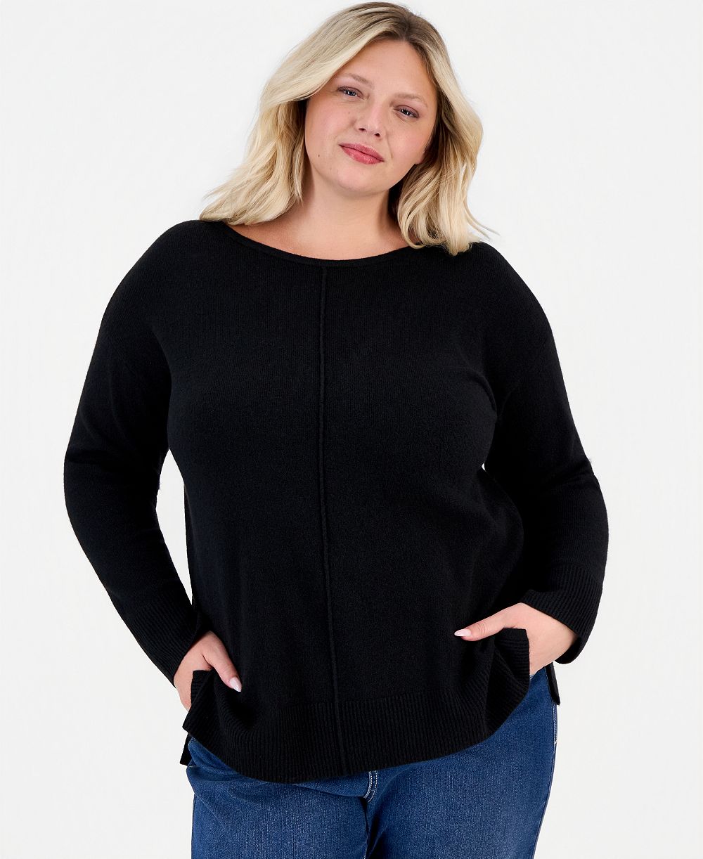 Style & Co Plus Luxsoft Seamfront Boatneck Tunic Sweater, Macy's Exclusive