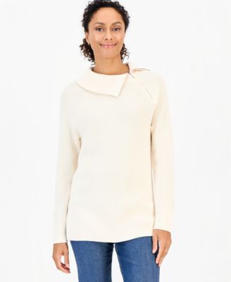 Style & Co Women's High-Neck Zip Cotton Sweater, Macy's Exclusive