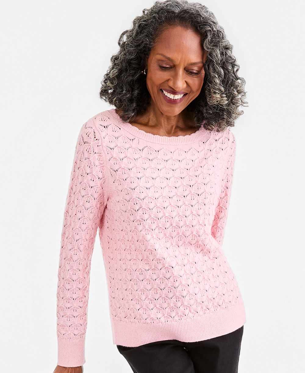 Style & Co Petite Boat Neck Lightweight Pointelle-Knit Sweater, Macy's Exclusive