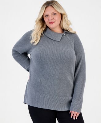 Style & Co Plus High-Neck Zip Cotton Sweater, Macy's Exclusive