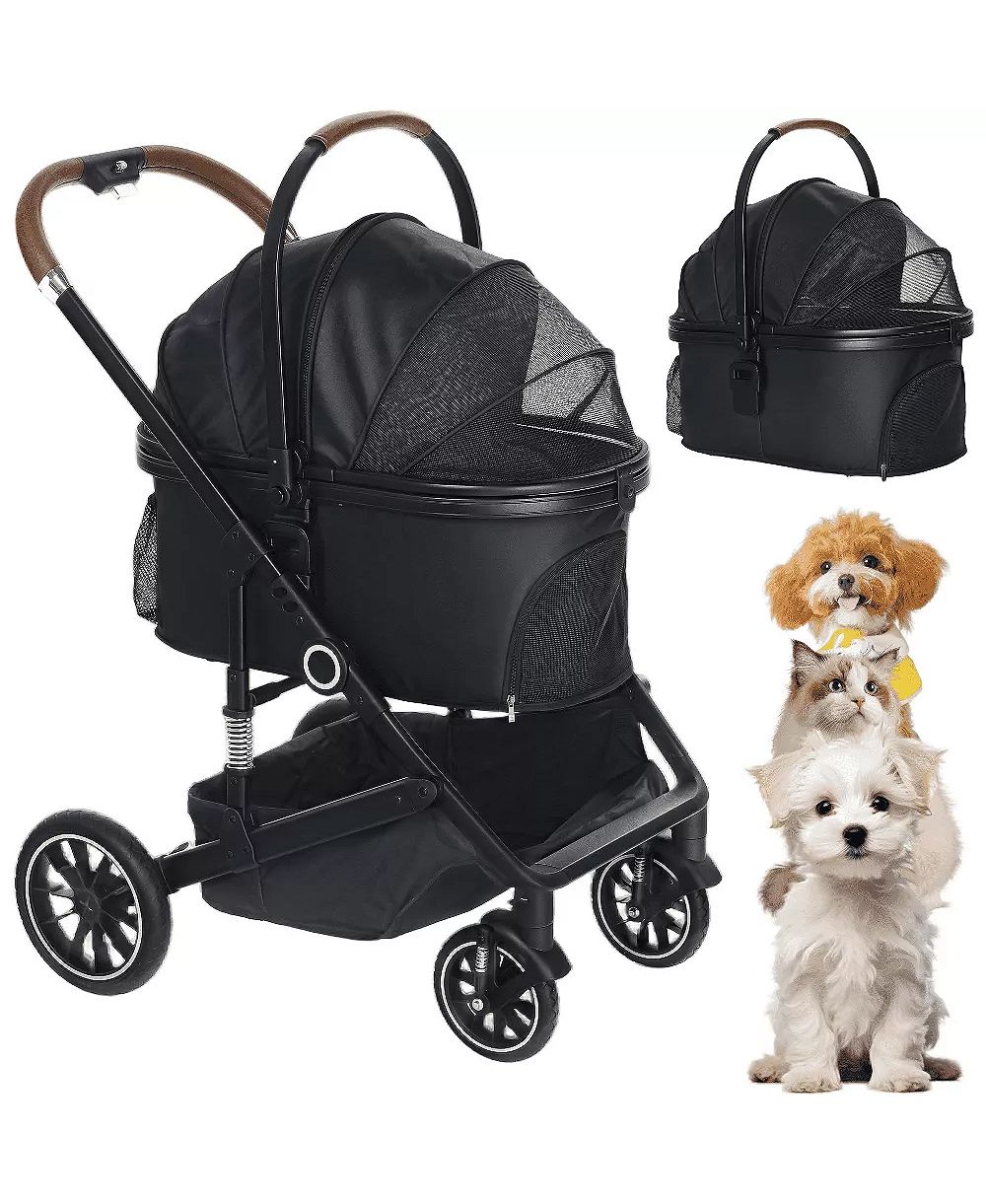 Kinder King  3-in-1 Folding Pet Stroller with Detachable Carrier for Small to Medium Dog and Cat up to 50 lbs, Pet Stroller with Storage Basket, Blue