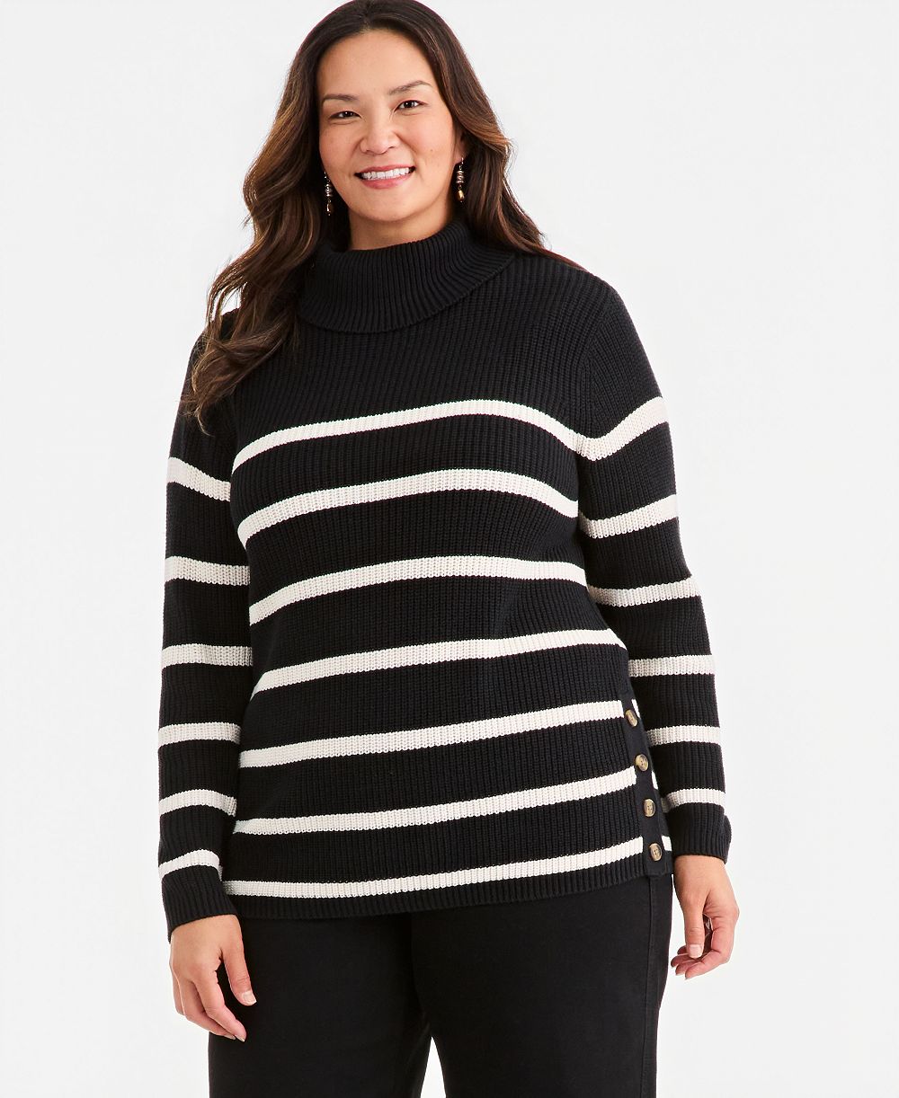 Style & Co Plus Size Striped Rib Tunic Turtleneck Sweater, Macy's Exclusive