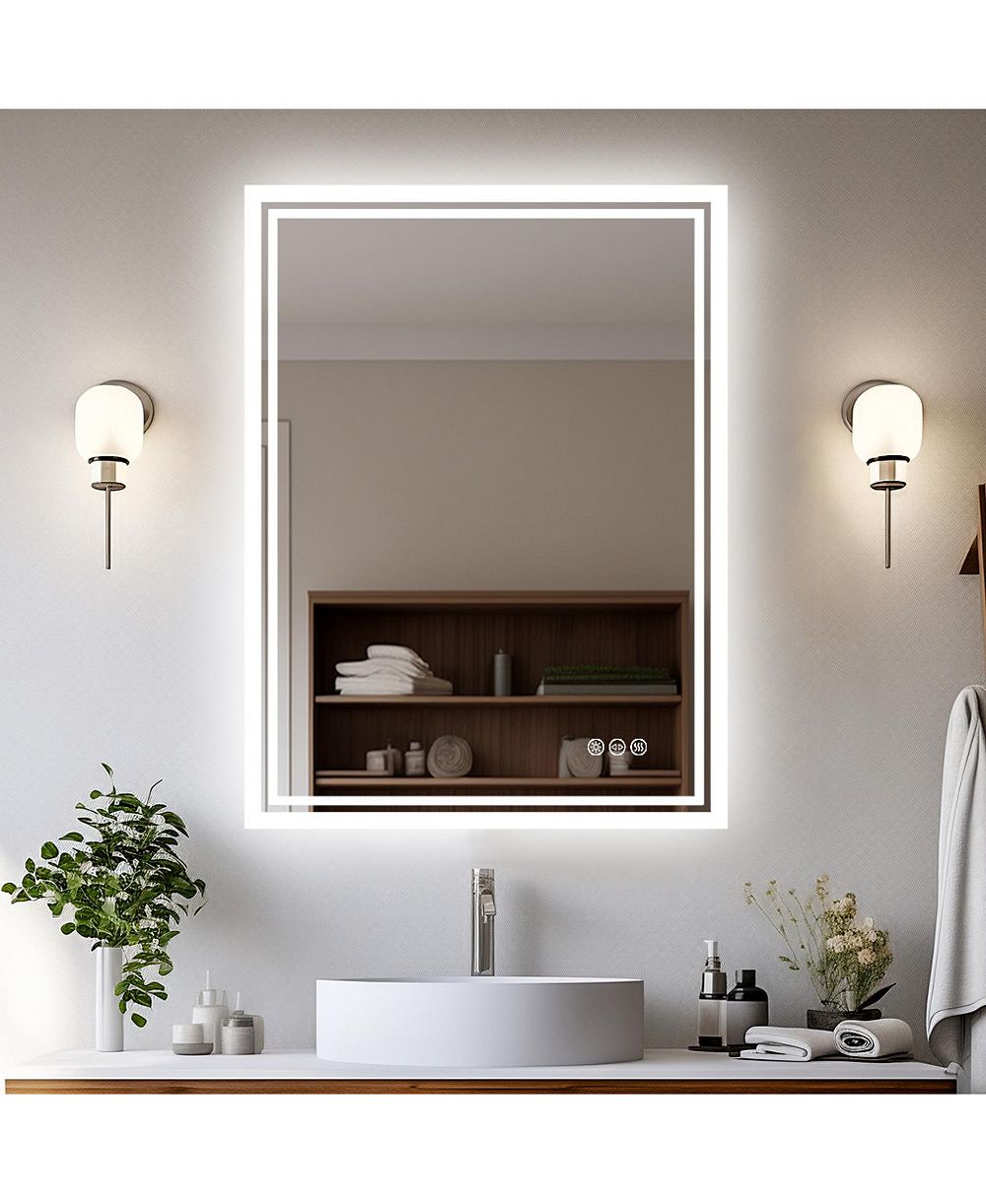 LUVODI LUVOD 27.5x35.4 in Illuminated LED Bathroom Mirror 3 Colors Touch Sensor Backlit Anti-fog