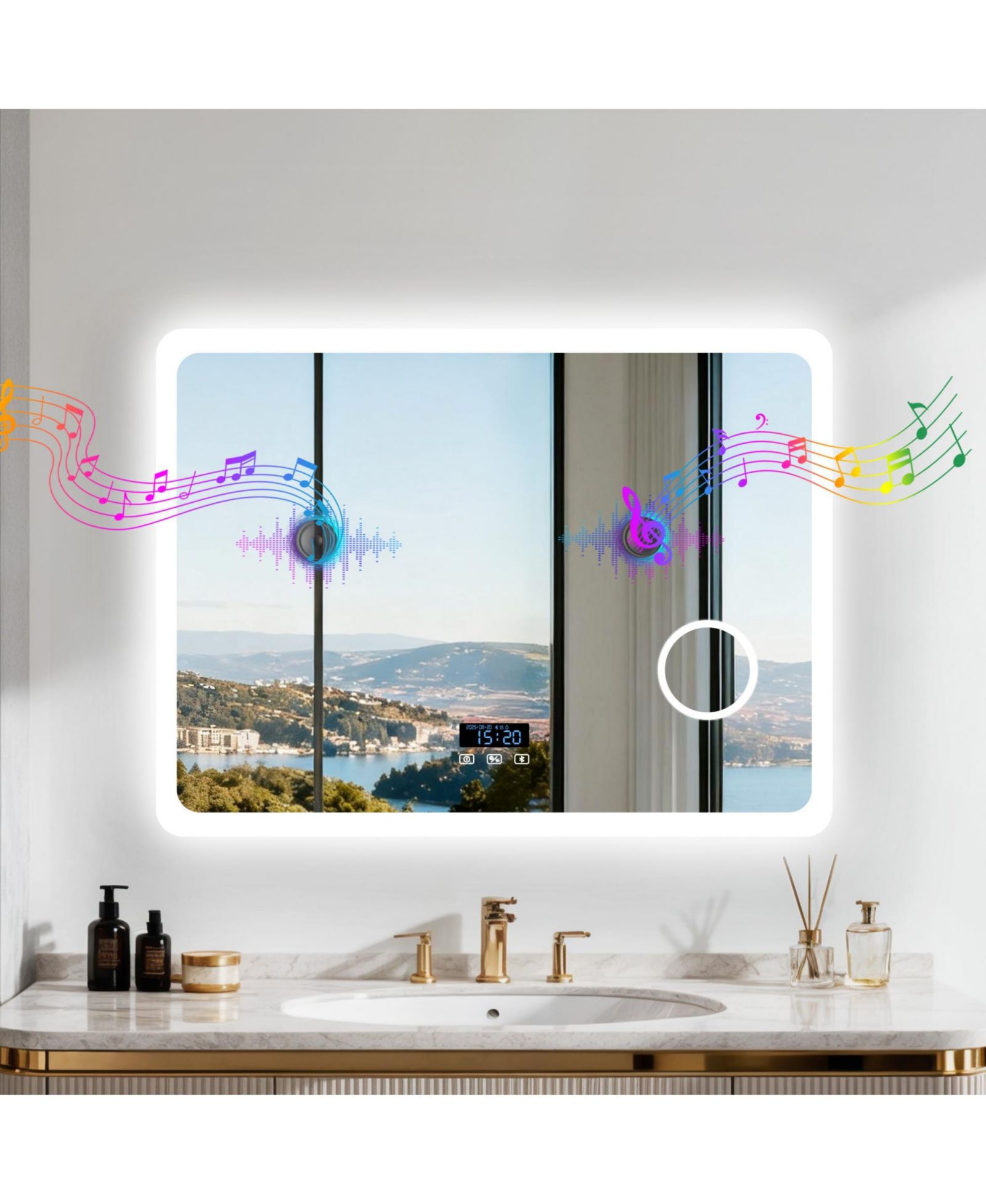 Зеркало для ванной LUVODI 32"x24" LED с Bluetooth, антизапотеванием и памятью