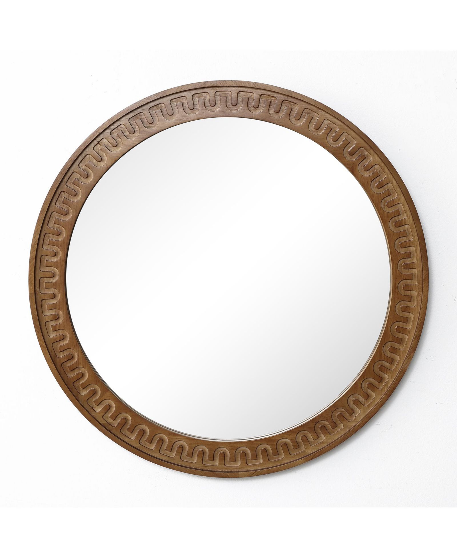 LuxenHome 25.8" Round Mirror, Farmhouse Wooden Decorative Mirrors for Wall, Accent Entryway Wall Mirror, Wall Mounted Mirror for Living Room