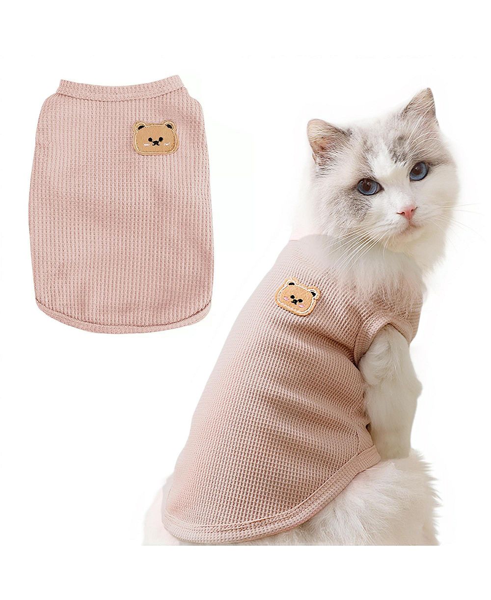 ARONKL футболка в клетку Waffle Knit с дизайном медведя для кошек и собак