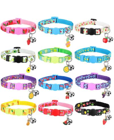 ARONKL 12 Summer Fruit Pattern Cat Collars Adjustable Safety Breakaway With Bell Soft Comfortable For Small Medium Pets