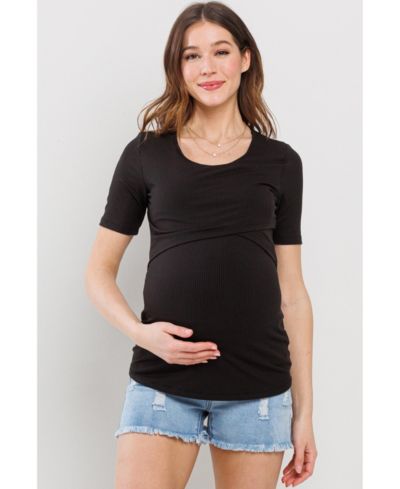 Hello Miz Women's Short Sleeve Ribbed Crossover Nursing T-Shirt