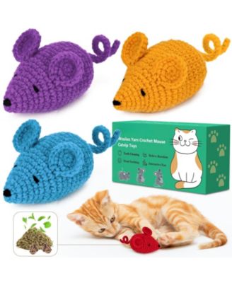 ARONKL Crochet Mouse Cat Toys Silvervine Blend Hand Knitted Durable Interactive Play Dental Care Kittens Indoor